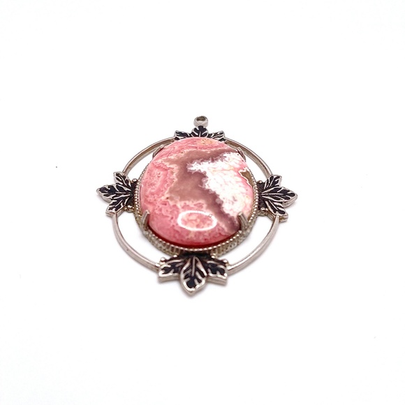 Silver-plated Pink Agate Stone Pendant - Picture 2 of 6